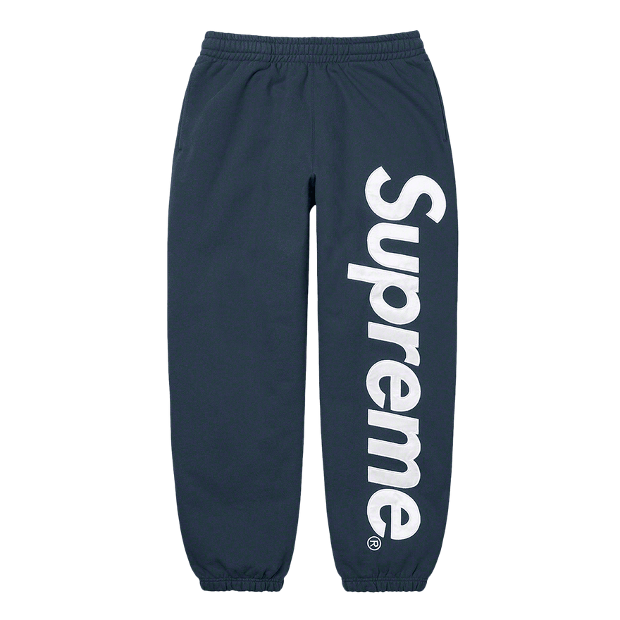 Supreme Satin Appliqué Sweatpant &#39;Navy&#39;