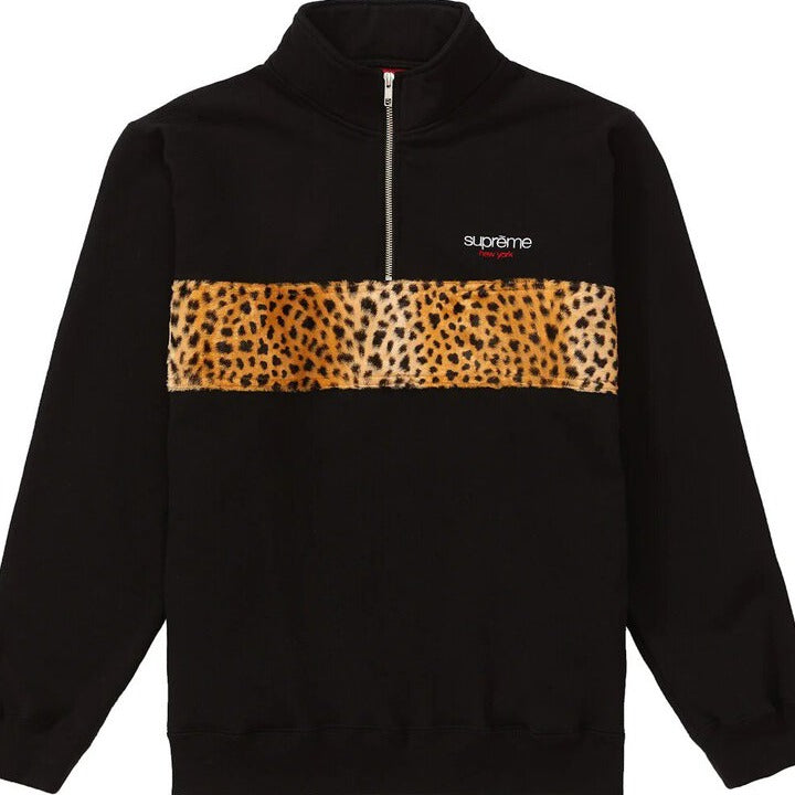 Supreme Leopard Panel Half Zip Sweatshirt &#39;Black&#39;