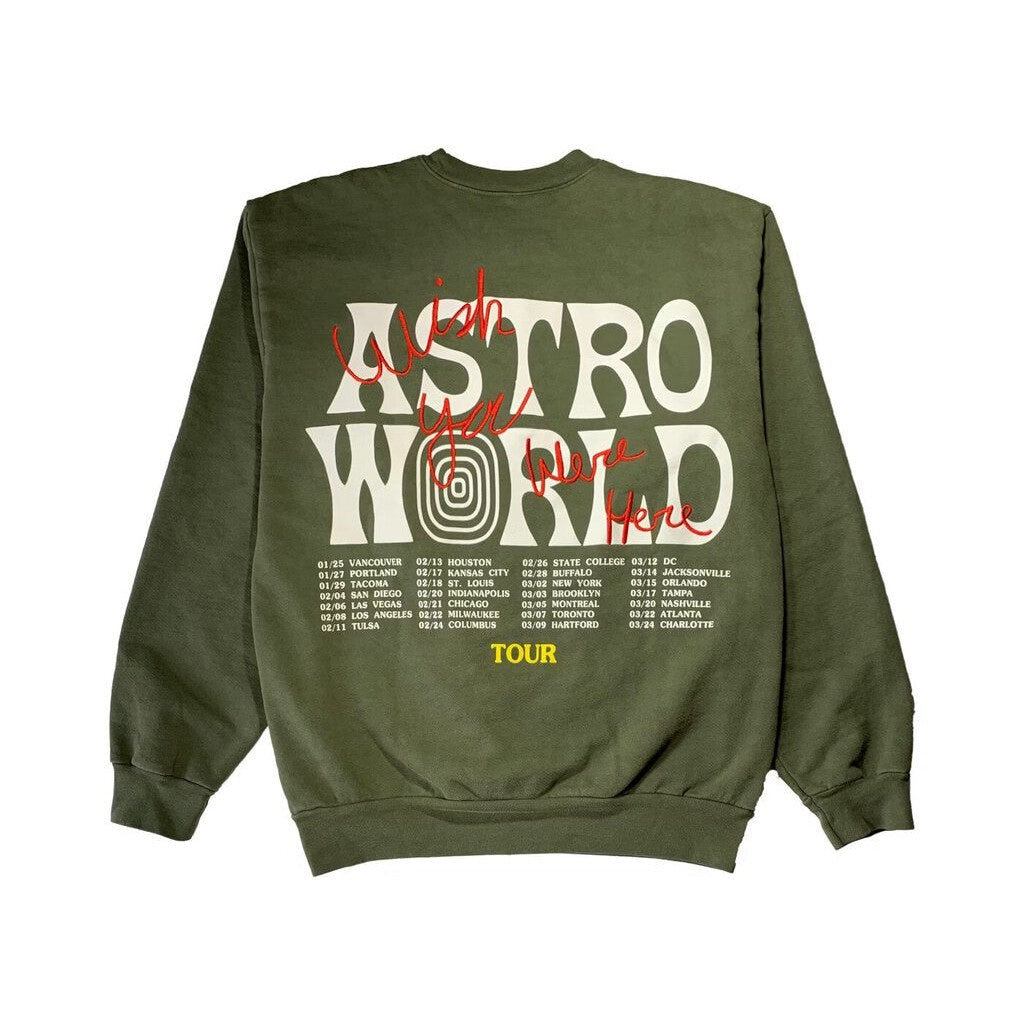 Travis Scott Astroworld Tour &#39;Skipping Bear - Olive&#39; Crewneck