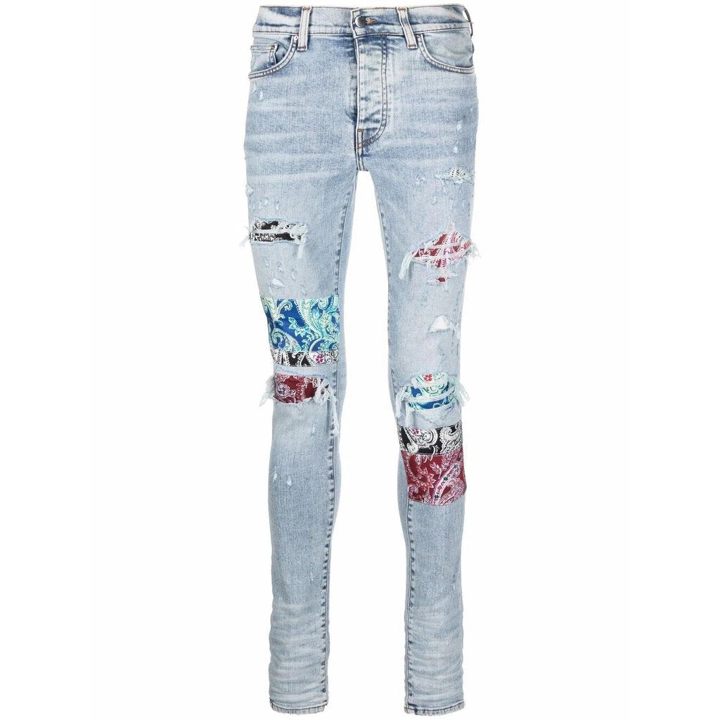 Amiri Distressed Bandana Skinny Jeans &#39;Blue&#39;