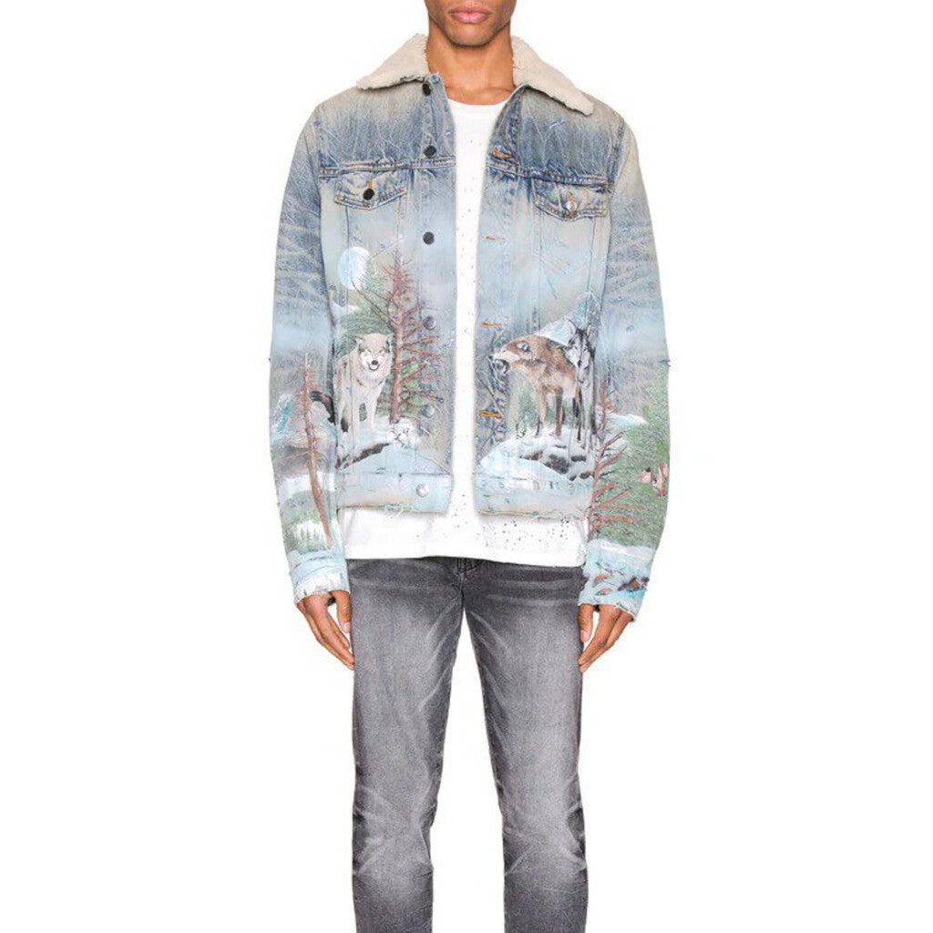 Amiri Shearling Airbrush Trucker Jacket &#39;Vintage Blue&#39;