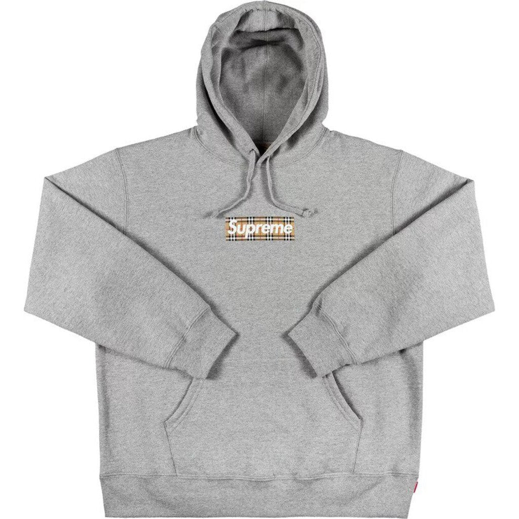 Supreme Burberry Box Logo Hooded Sweatshirt &#39;Grey&#39;