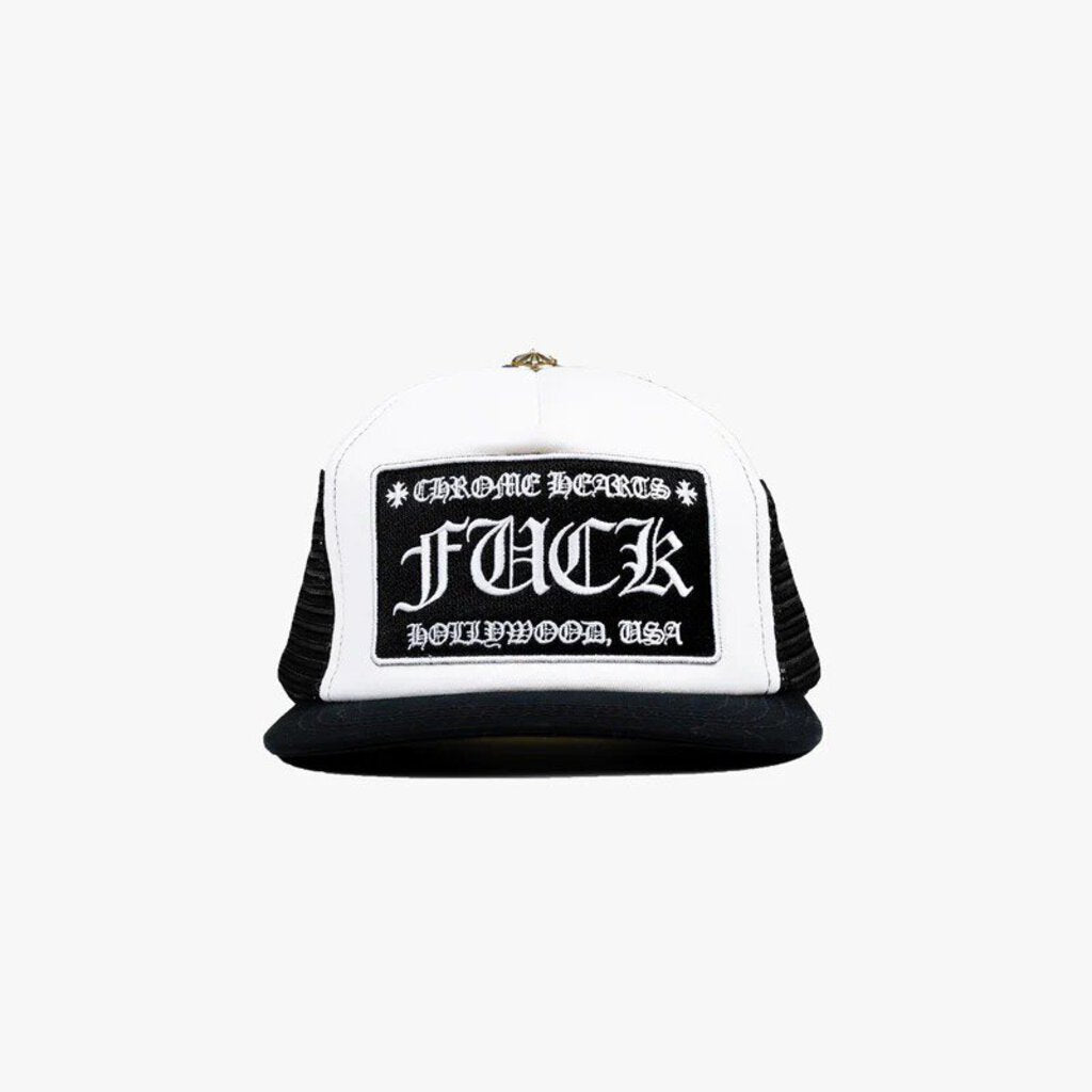 Chrome Hearts FUCK Hollywood Trucker Hat &#39;Black White&#39;